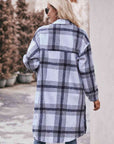 Gray Plaid Dropped Shoulder Longline Jacket