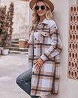 Gray Plaid Dropped Shoulder Longline Jacket