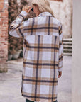 Dark Gray Plaid Dropped Shoulder Longline Jacket