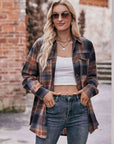 Rosy Brown Plaid Dropped Shoulder Longline Shirt