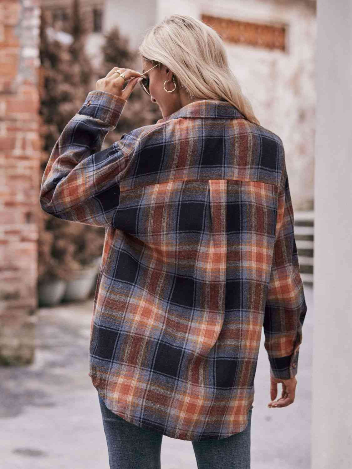 Dark Gray Plaid Dropped Shoulder Longline Shirt