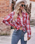 Rosy Brown Plaid Dropped Shoulder Longline Shirt