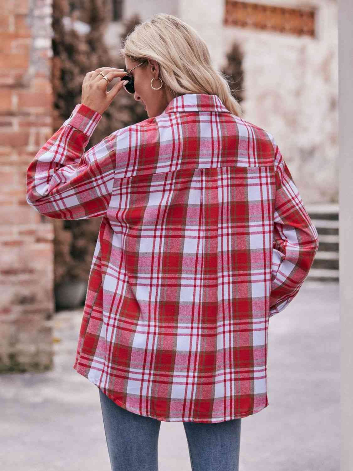 Gray Plaid Dropped Shoulder Longline Shirt