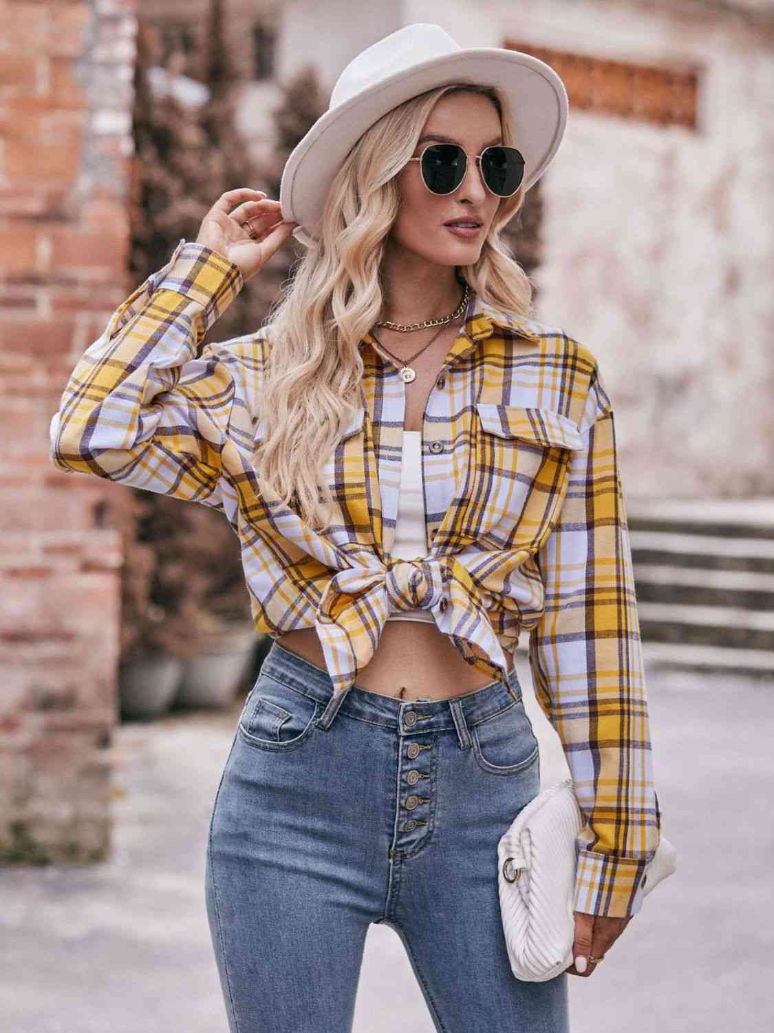 Rosy Brown Plaid Dropped Shoulder Longline Shirt