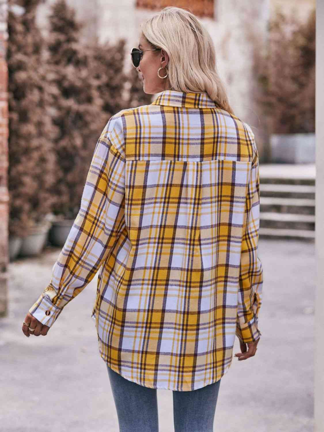 Gray Plaid Dropped Shoulder Longline Shirt