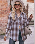 Rosy Brown Plaid Dropped Shoulder Longline Shirt