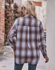 Dark Gray Plaid Dropped Shoulder Longline Shirt