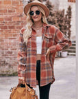 Rosy Brown Plaid Dropped Shoulder Longline Shirt