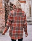 Rosy Brown Plaid Dropped Shoulder Longline Shirt