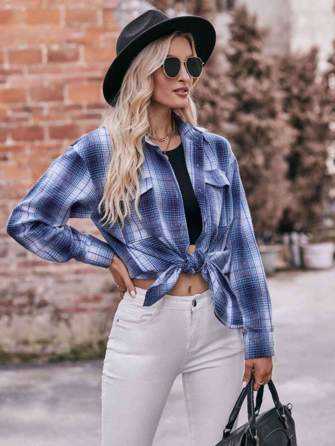 Rosy Brown Plaid Dropped Shoulder Longline Shirt