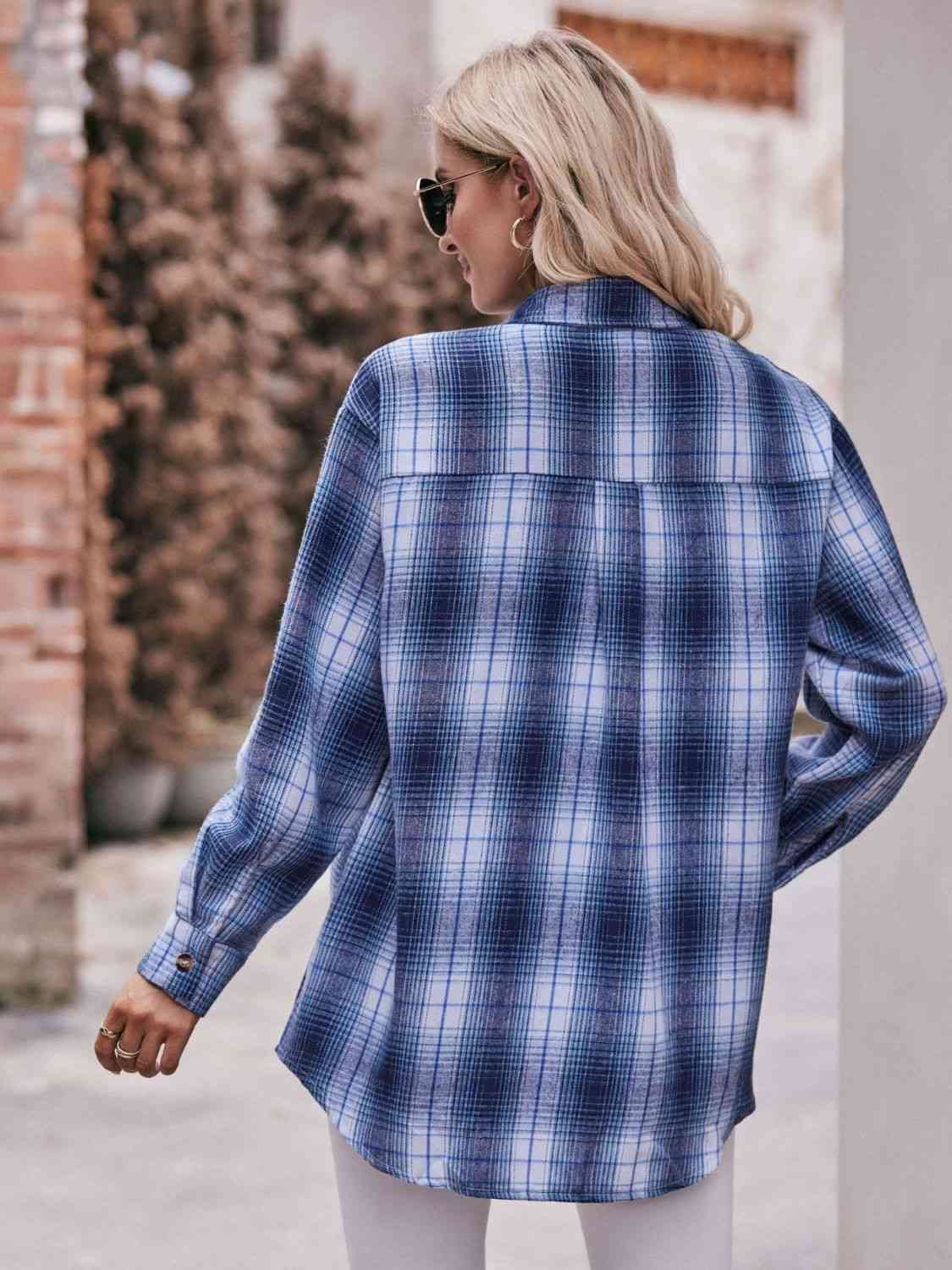 Dark Gray Plaid Dropped Shoulder Longline Shirt