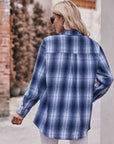 Dark Gray Plaid Dropped Shoulder Longline Shirt