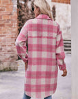 Rosy Brown Plaid Dropped Shoulder Slit Coat