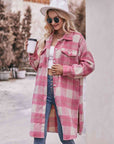 Gray Plaid Dropped Shoulder Slit Coat