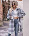 Dark Gray Plaid Dropped Shoulder Slit Coat