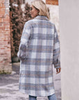 Gray Plaid Dropped Shoulder Slit Coat