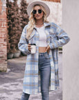 Gray Plaid Dropped Shoulder Slit Coat