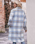 Gray Plaid Dropped Shoulder Slit Coat