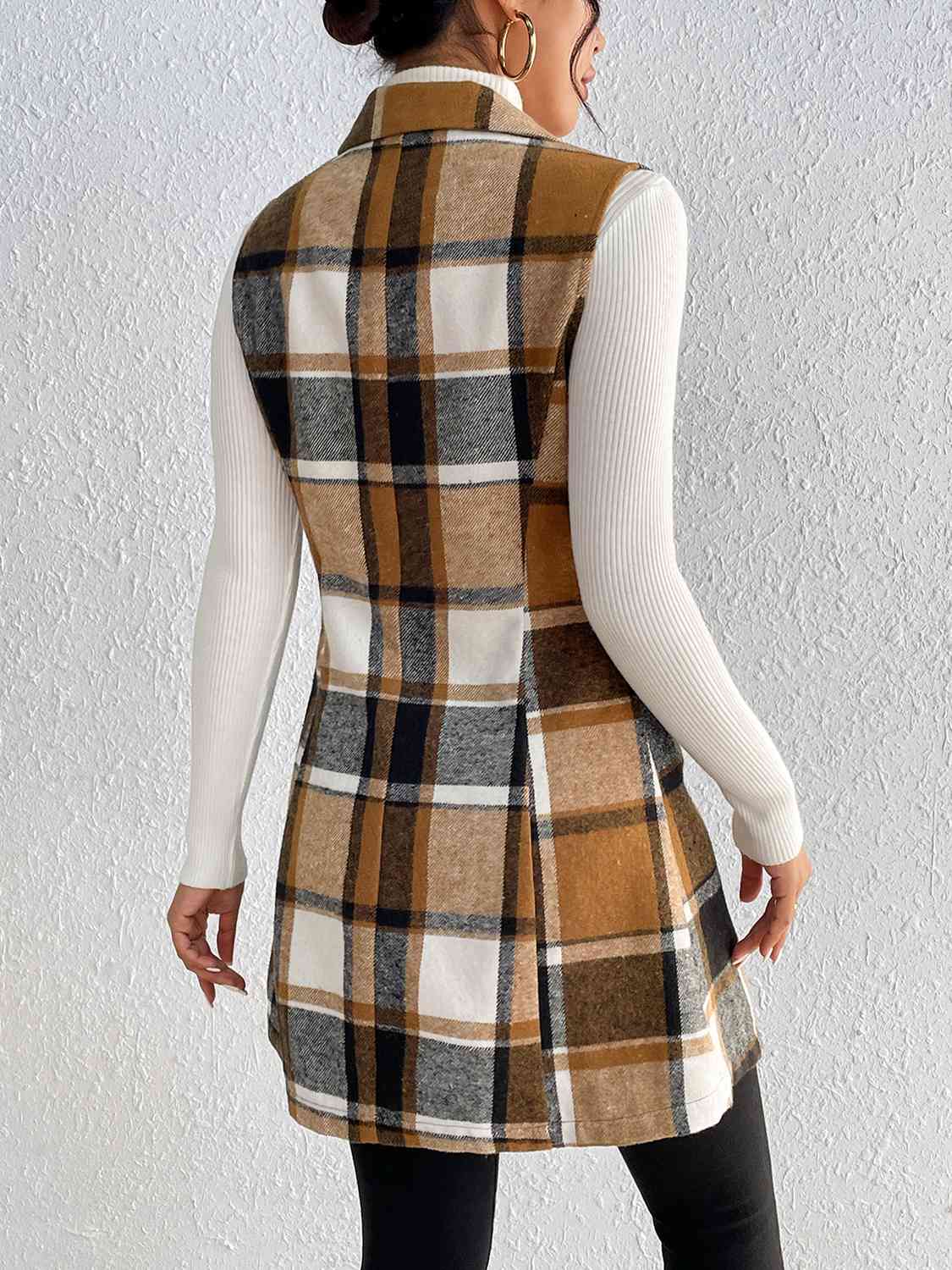 Light Gray Plaid Lapel Collar Vest