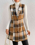 Gray Plaid Lapel Collar Vest