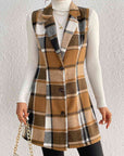 Light Gray Plaid Lapel Collar Vest