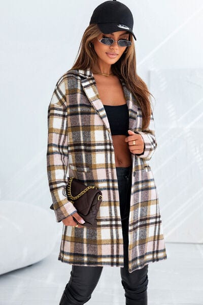 Lavender Plaid Longline Jacket with Pockets