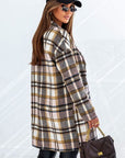 Dark Slate Gray Plaid Longline Jacket with Pockets