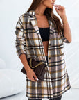 Dark Slate Gray Plaid Longline Jacket with Pockets