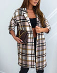 Light Gray Plaid Longline Jacket with Pockets