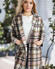 Gray Plaid Longline Jacket with Pockets