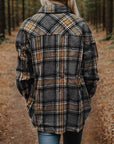 Dark Slate Gray Plaid Snap Down Long Sleeve Shacket