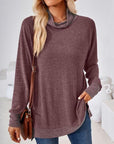 Dim Gray Contrast Mock Neck Long Sleeve T-Shirt