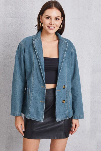 Gray Pocketed Button Up Denim Jacket