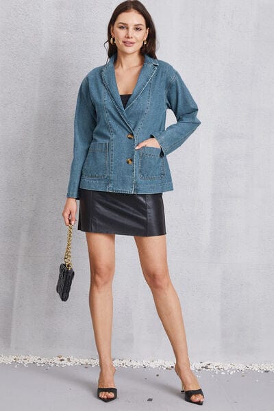 Gray Pocketed Button Up Denim Jacket