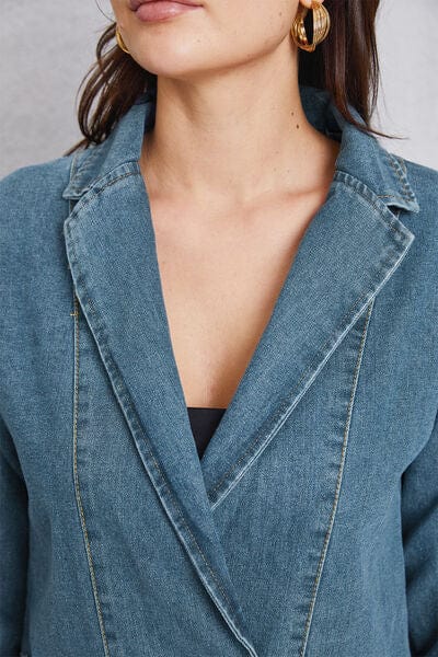 Dim Gray Pocketed Button Up Denim Jacket