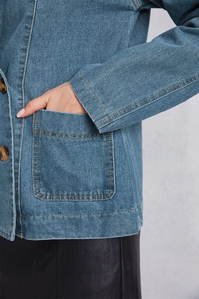 Dim Gray Pocketed Button Up Denim Jacket