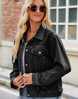 Dark Gray Pocketed Collared Neck Denim Jacket