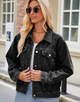 Dark Gray Pocketed Collared Neck Denim Jacket