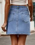 Dim Gray Pocketed High Waist Denim Skirt