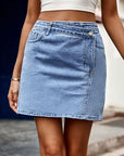 Dim Gray Pocketed High Waist Denim Skirt