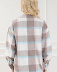 Light Gray Pocketed Plaid Collared Neck Jacket