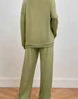 Light Gray Pocketed Round Neck Top and Pants Lounge Set