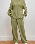 Gray Pocketed Round Neck Top and Pants Lounge Set