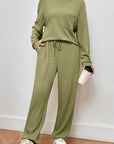 Light Gray Pocketed Round Neck Top and Pants Lounge Set