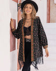 Black Printed Fringe Detail Cardigan