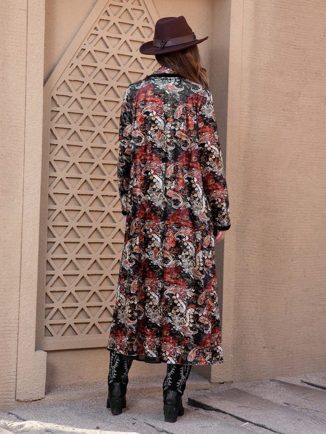 Rosy Brown Printed Open Front Long Sleeve Outerwear