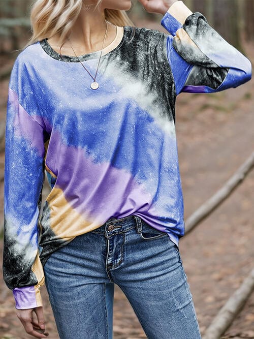 Light Slate Gray Printed Round Neck Long Sleeve T-Shirt