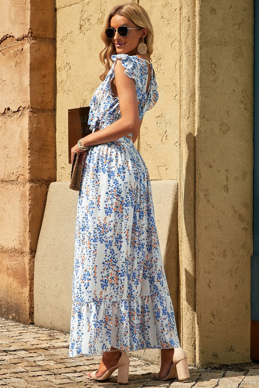 Rosy Brown Printed Tie Back Cropped Top and Maxi Skirt Set