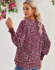 Dark Slate Gray Printed V-Neck Lantern Sleeve Blouse