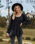 Dark Slate Gray Puff Sleeve Pleated Blouse